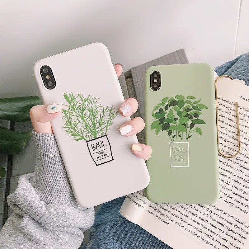 Silicone Plant Pattern Phone Case Back Cover for iPhone 11 11Pro 11Pro Max XR XS XS Max 6 6s 7 8 Plus X Non-Toxic Painted Design Dirt-Resistant Wear-Resistant Easy Clean White Colour Simple Style