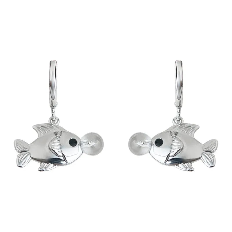 Fish earrings with bubble fish design and goldfish elements in electroplated copper