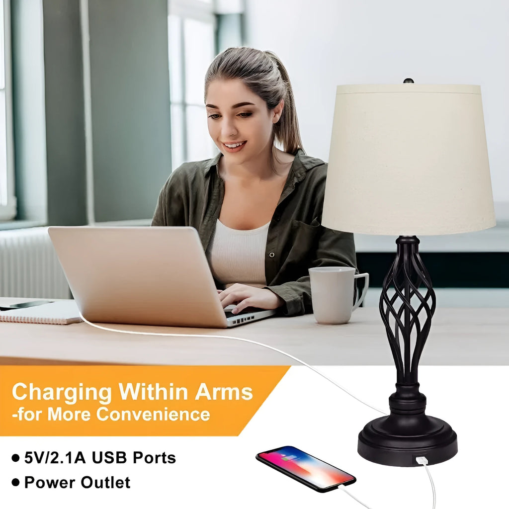 European style alloy USB bedside lamp with touch controls for cold and warm dimmable lighting