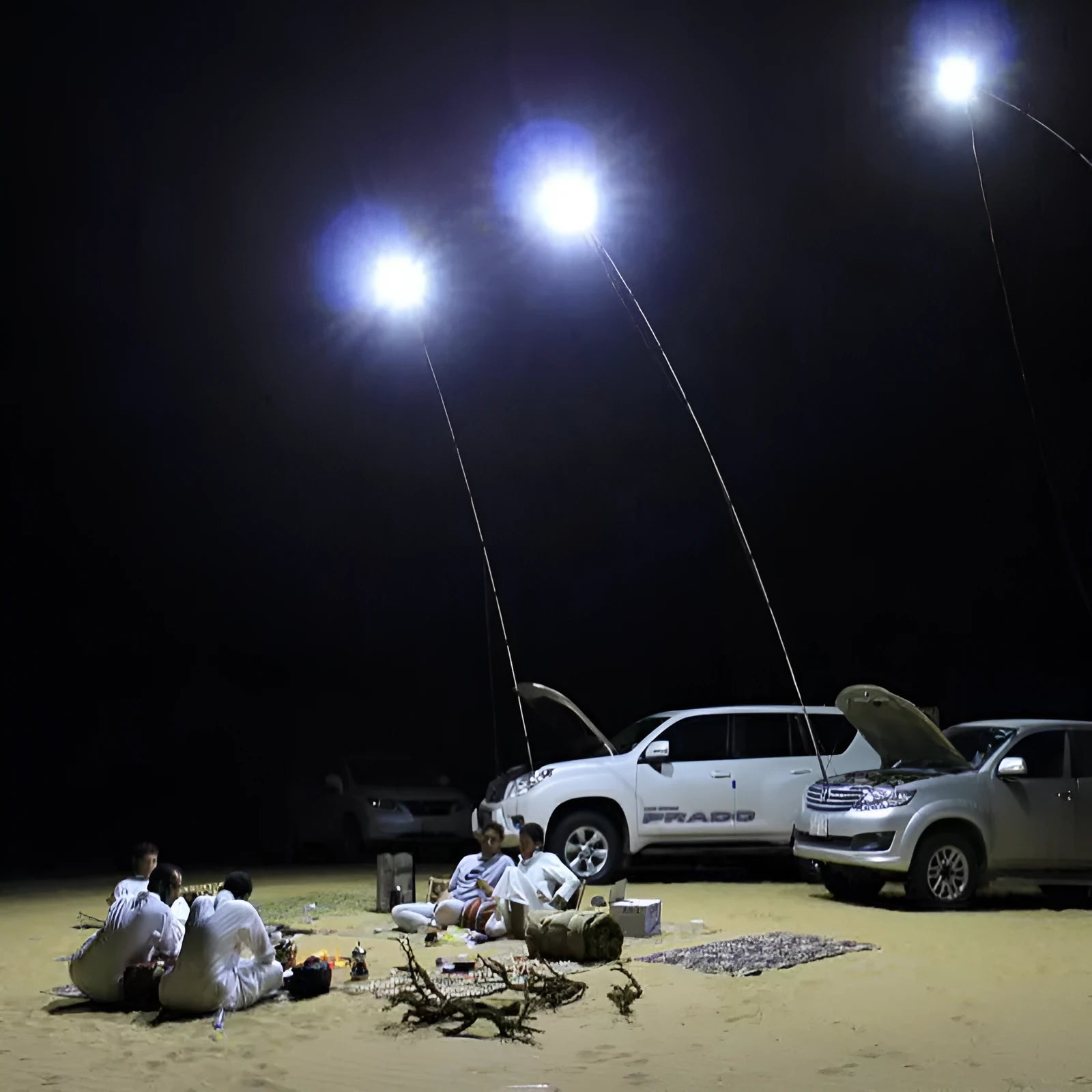 CL-LB-M7 LED light panel mounted on a tall telescopic fishing rod with a remote control.