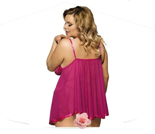 Women's purple lace sleepdress with mesh detailing in plus-size lingerie