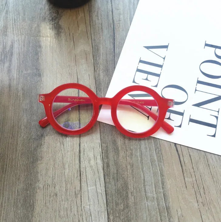 Retro round frame glasses with UV400 protection and blue light filtering in multiple colour options