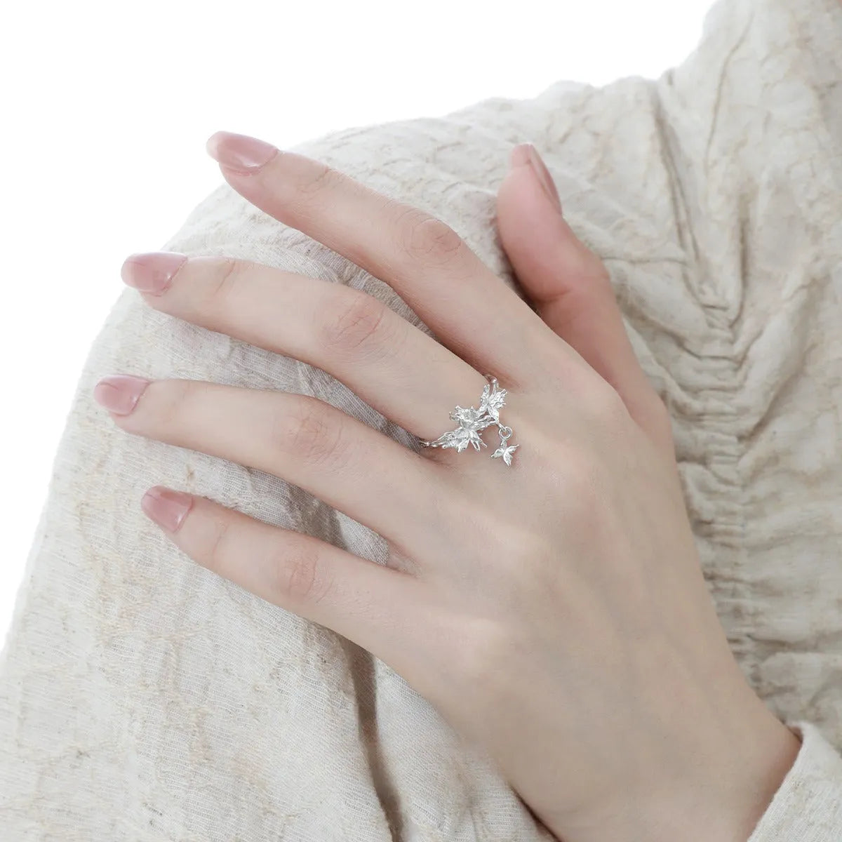 Silver butterfly ring for women with adjustable opening in gold or white gold electroplating finish