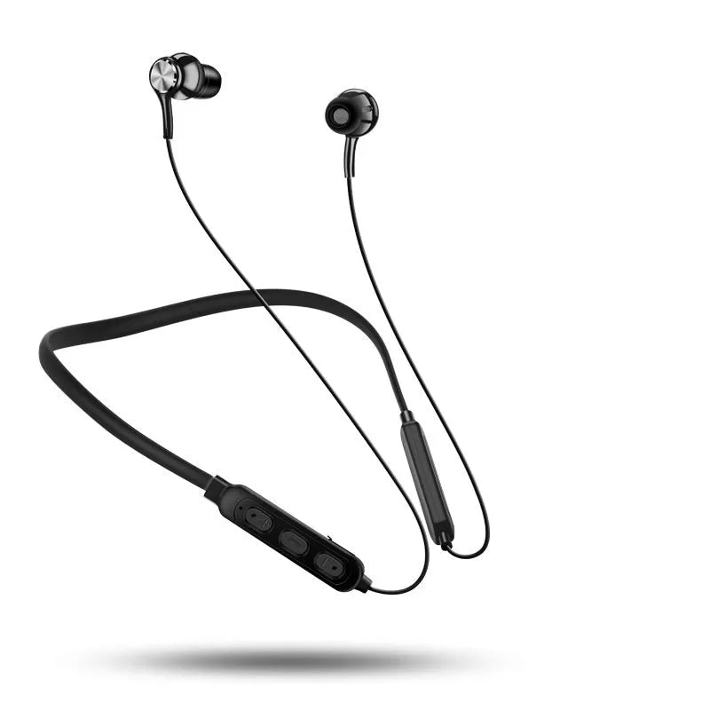 Red neckband sports Bluetooth earphones with earpieces and USB cable