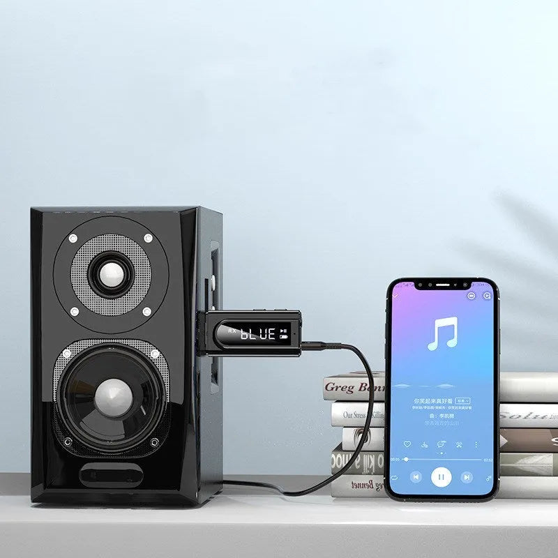 Black USB car FM bluetooth receiver for adding Bluetooth audio streaming to vehicle stereo systems