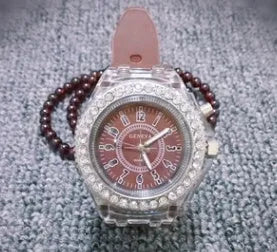Geneva women's luminous quartz watch with 43mm alloy case and silicone strap in various colours