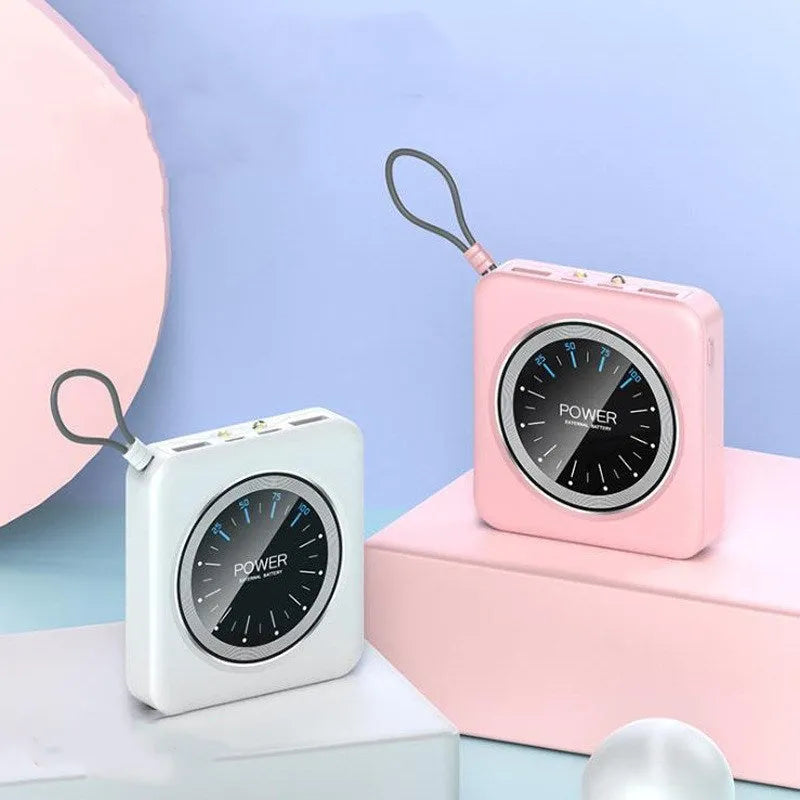 Mini clock charger power bank in alloy case with multiple USB ports in four colour options