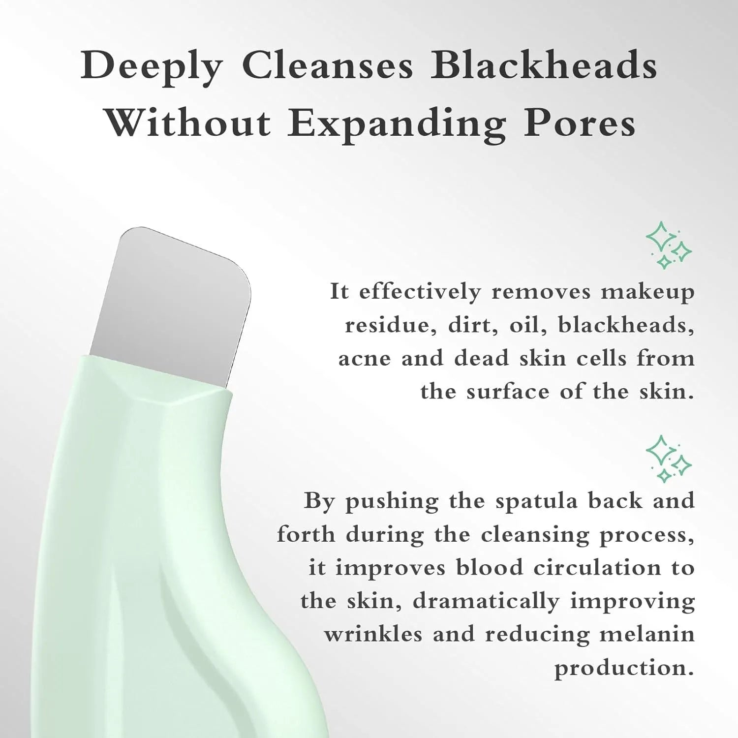 Green stainless steel face spatula blackhead remover tool with non-slip handle for nose and face skin care