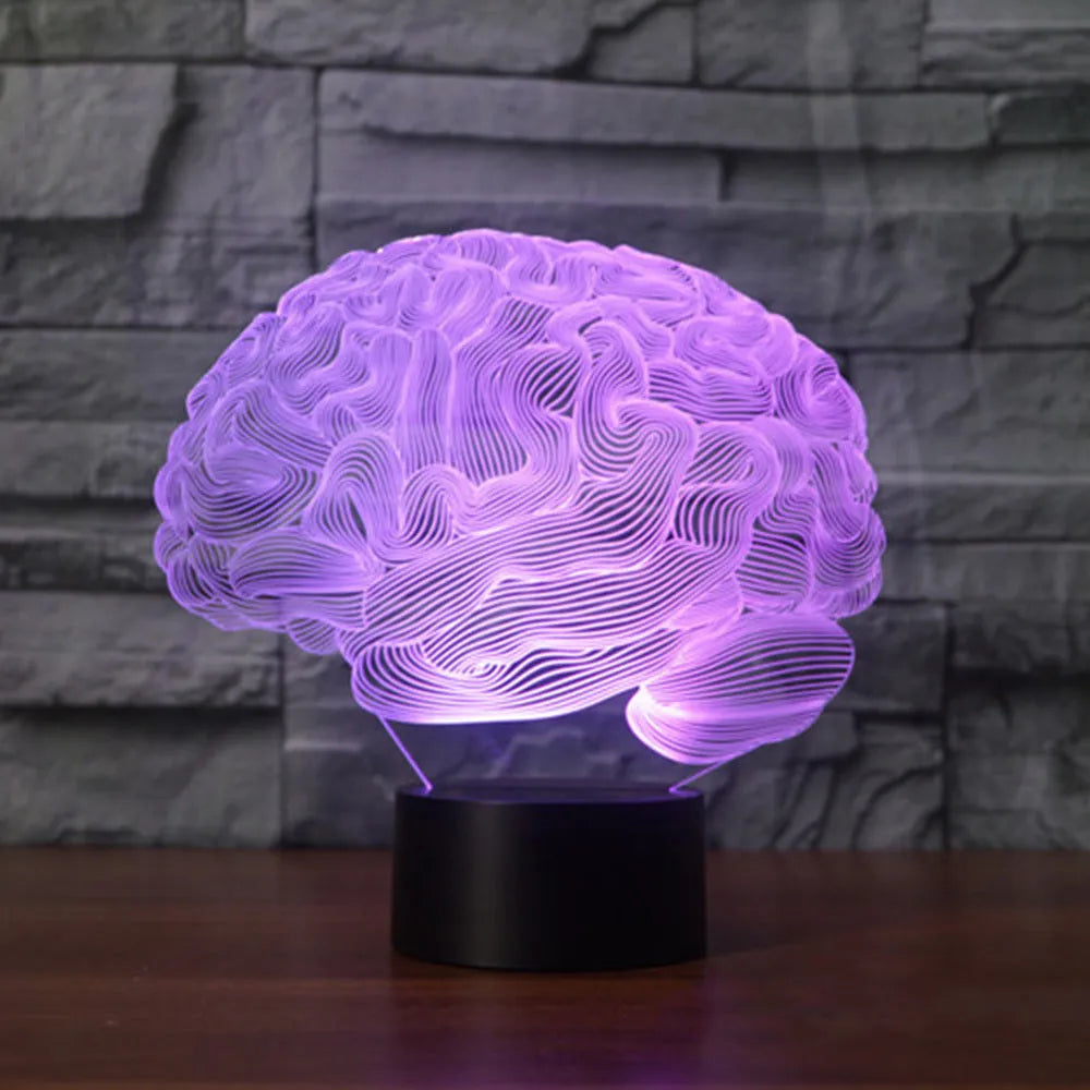 3D acrylic brain illusion LED lamp with colourful lighting on ABS base with remote control