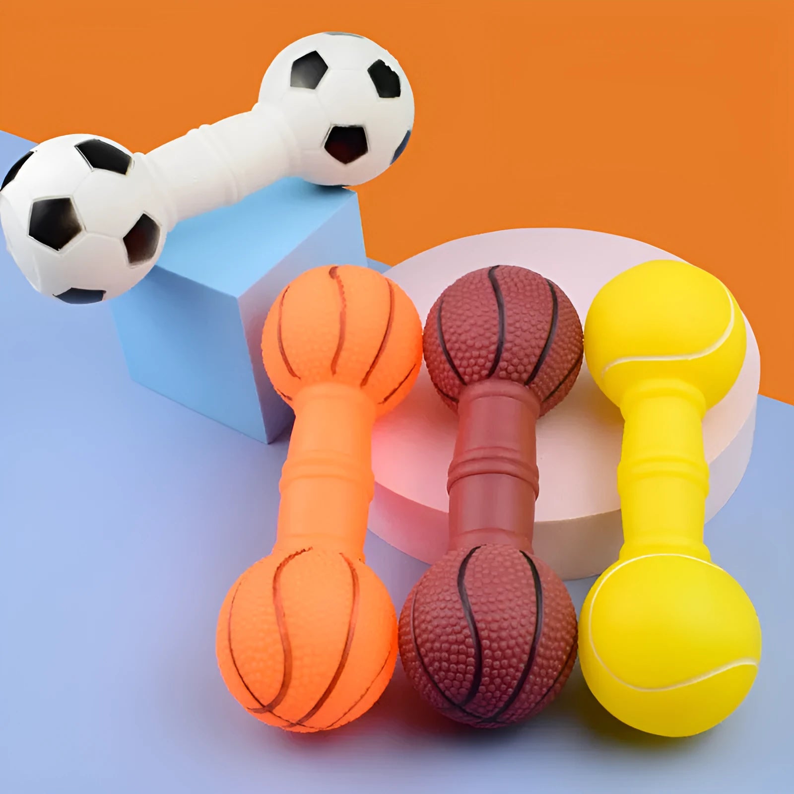 PVC football dumbbell shaped squeaky chew toy for dogs in assorted colours