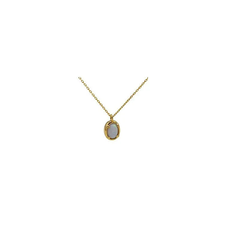 S925 sterling silver jelly opal pendant necklace with geometric oval shape in gold or white gold colour
