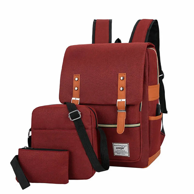 Three-piece waterproof Oxford cloth business backpack in black with curved shoulder straps