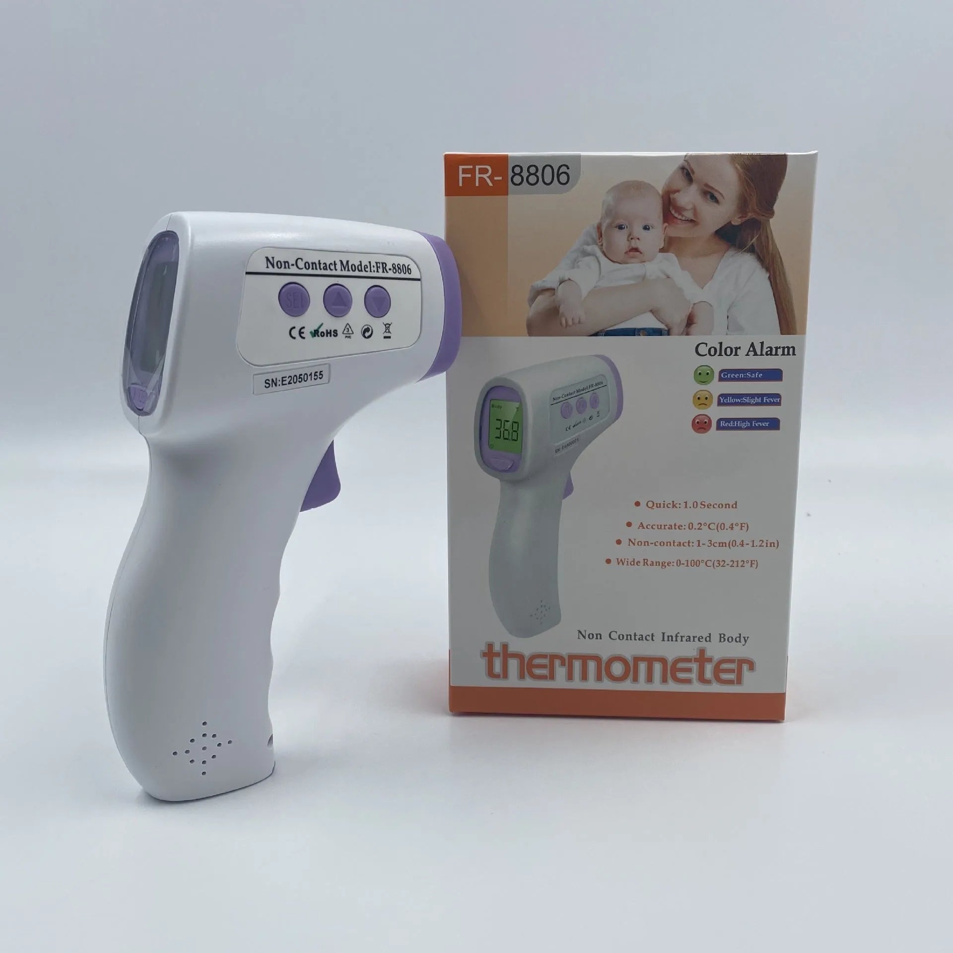 White digital non-contact thermometer with LCD screen for temperature measurement