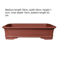 Large rectangular handmade purple clay bonsai flowerpot shown in three available size options.