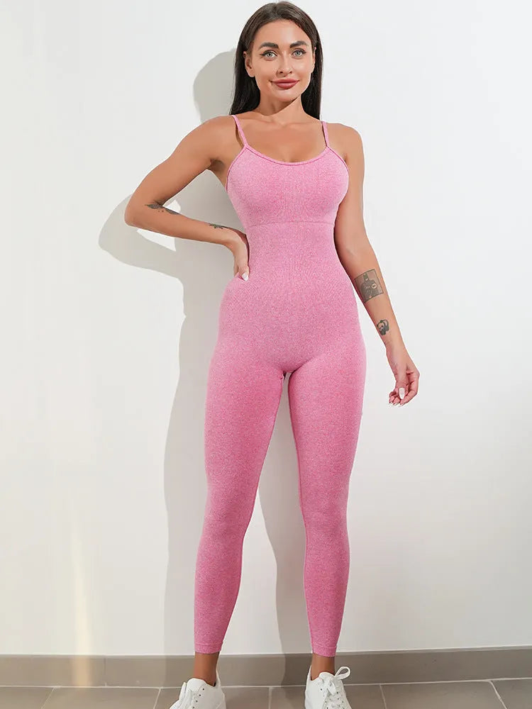 Womens black sleeveless jumpsuit unitard with spaghetti straps and tummy control