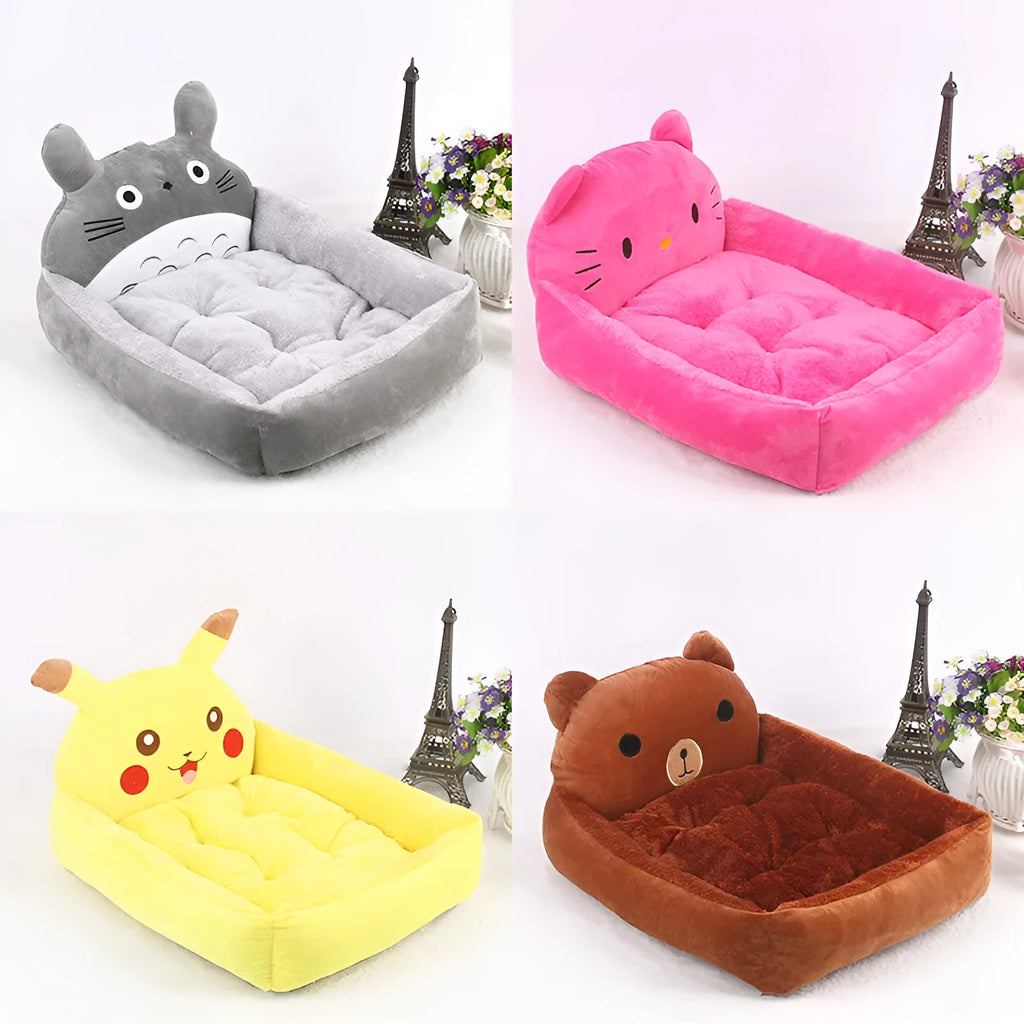 Cartoon-style pet sofa bed for small dogs and cats in blue, with washable cover