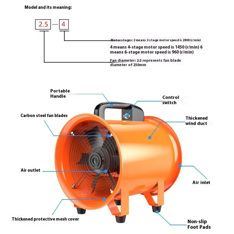 8 inch titanium steel industrial axial flow fan with 7 blades for dust removal and ventilation
