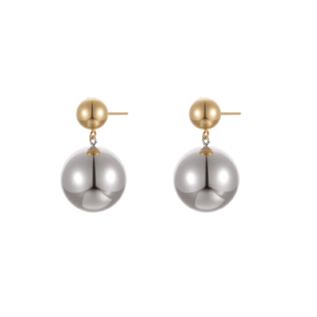 Round beads stainless steel color-block ear studs with 18K gold plated geometric sphere design for women