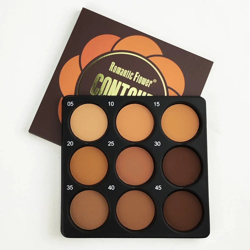 Open 9-colour dark matte eyeshadow palette with repair disk, for punk and fashion makeup styles.