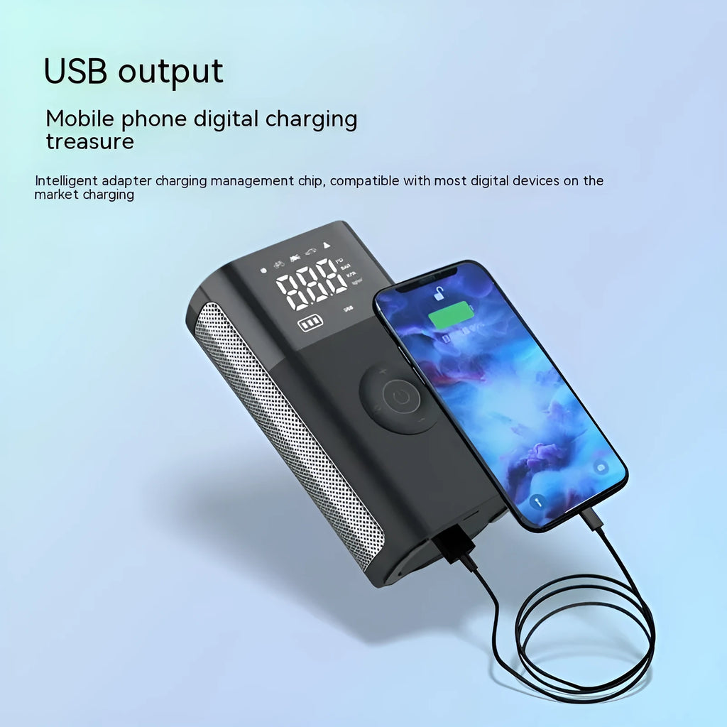 Handheld wireless digital display car tyre air pump with multiple nozzles and accessories