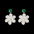 Dark green floral drop earrings with sterling silver accents and needle flowers design for women