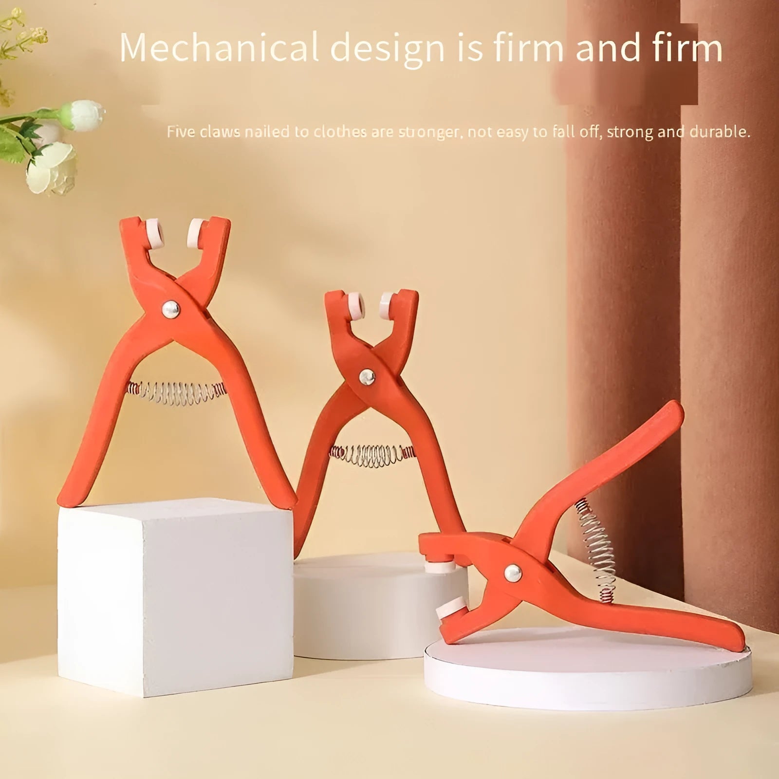 Stainless steel five claw clasp no-sew buttons measuring 9.5mm with pliers tool for children's clothing