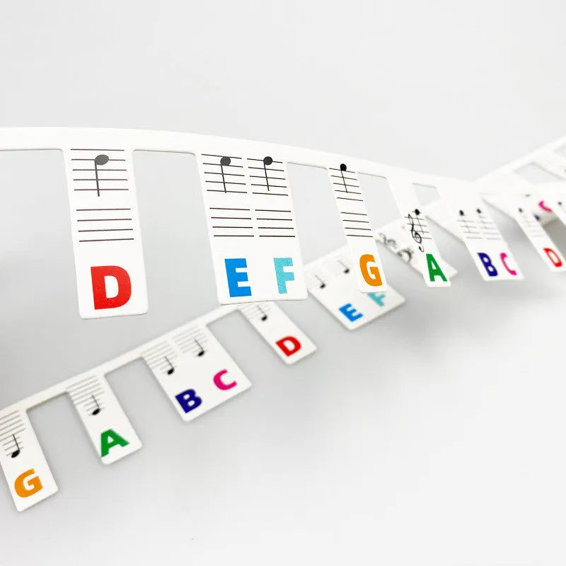 White cardboard piano note bar stickers for 88-key keyboard with colour and black note sets