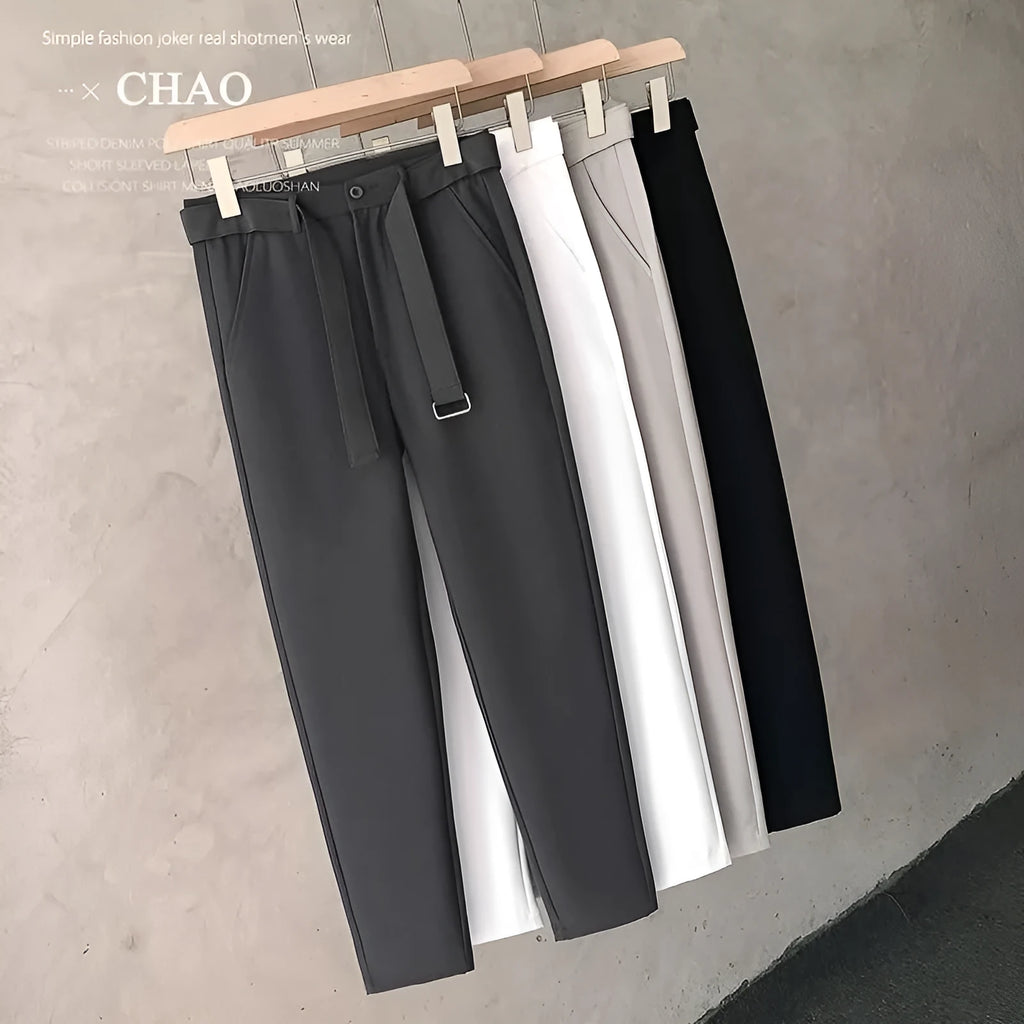 Boys slim straight wool trousers in black, white, dark grey and light grey colours