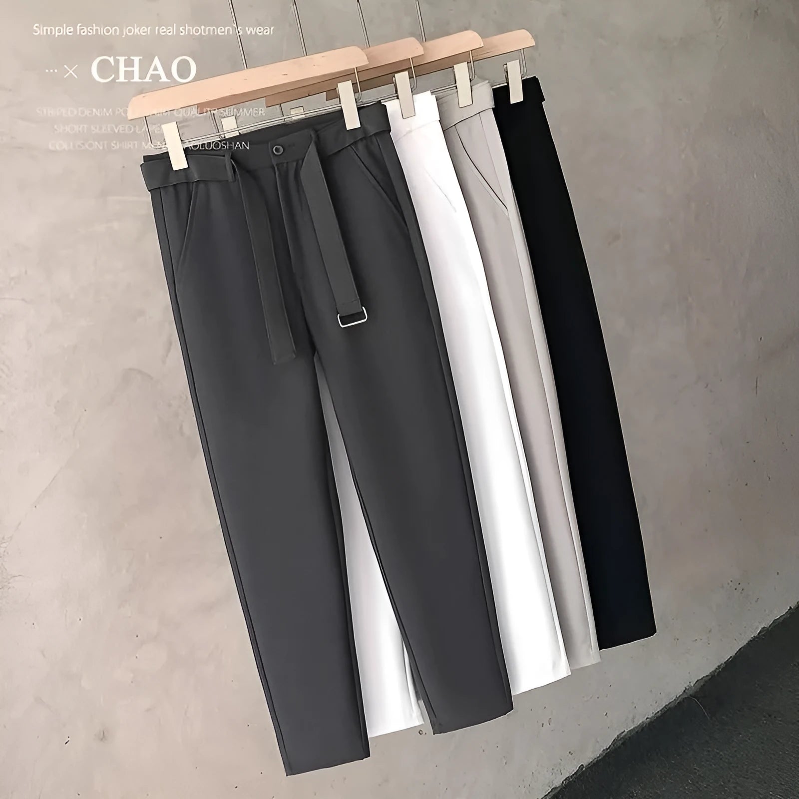 Boys slim straight wool trousers in black, white, dark grey and light grey colours