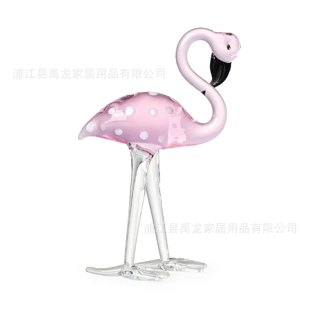 Pink crystal flamingo decorative animal figure on table with modern minimalist style