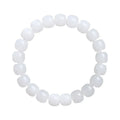 White Hetian jade barrel bead bracelet showing three bead size options on wrist