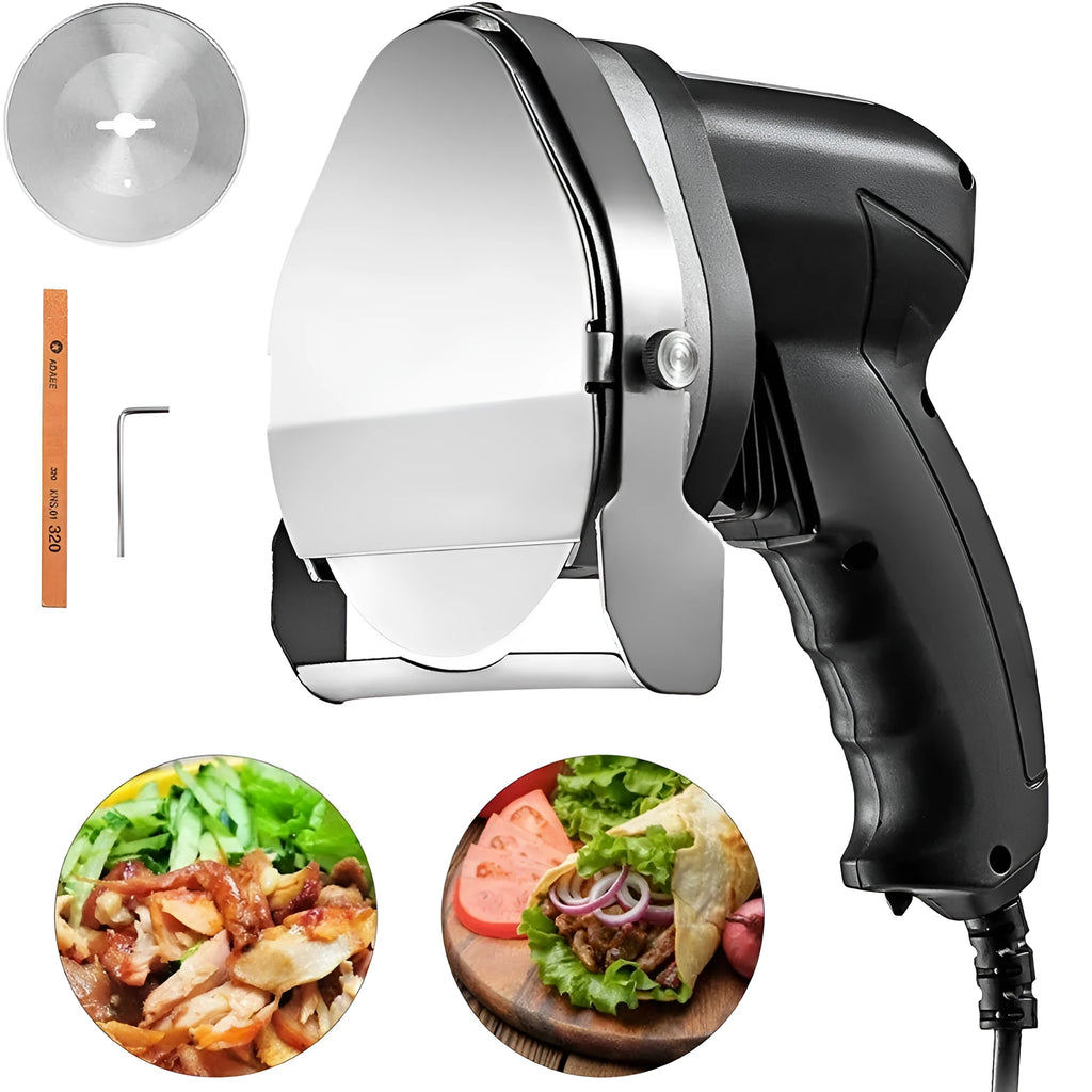 Black KS-100E electric meat cleaver with 80W motor for turkey barbecue preparation.