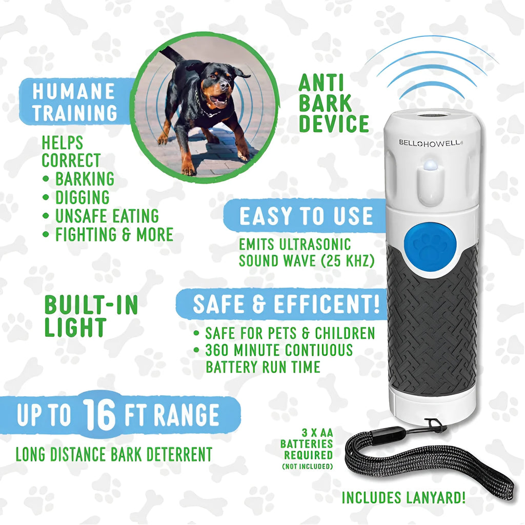 White handheld ultrasonic dog bark trainer with compact design