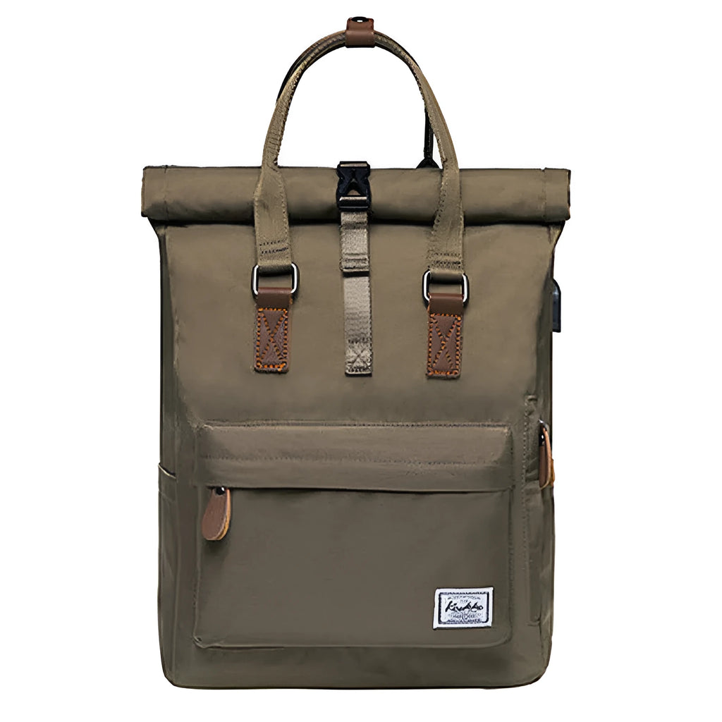 Casual polyester backpack showing interior computer pocket and zipper compartment