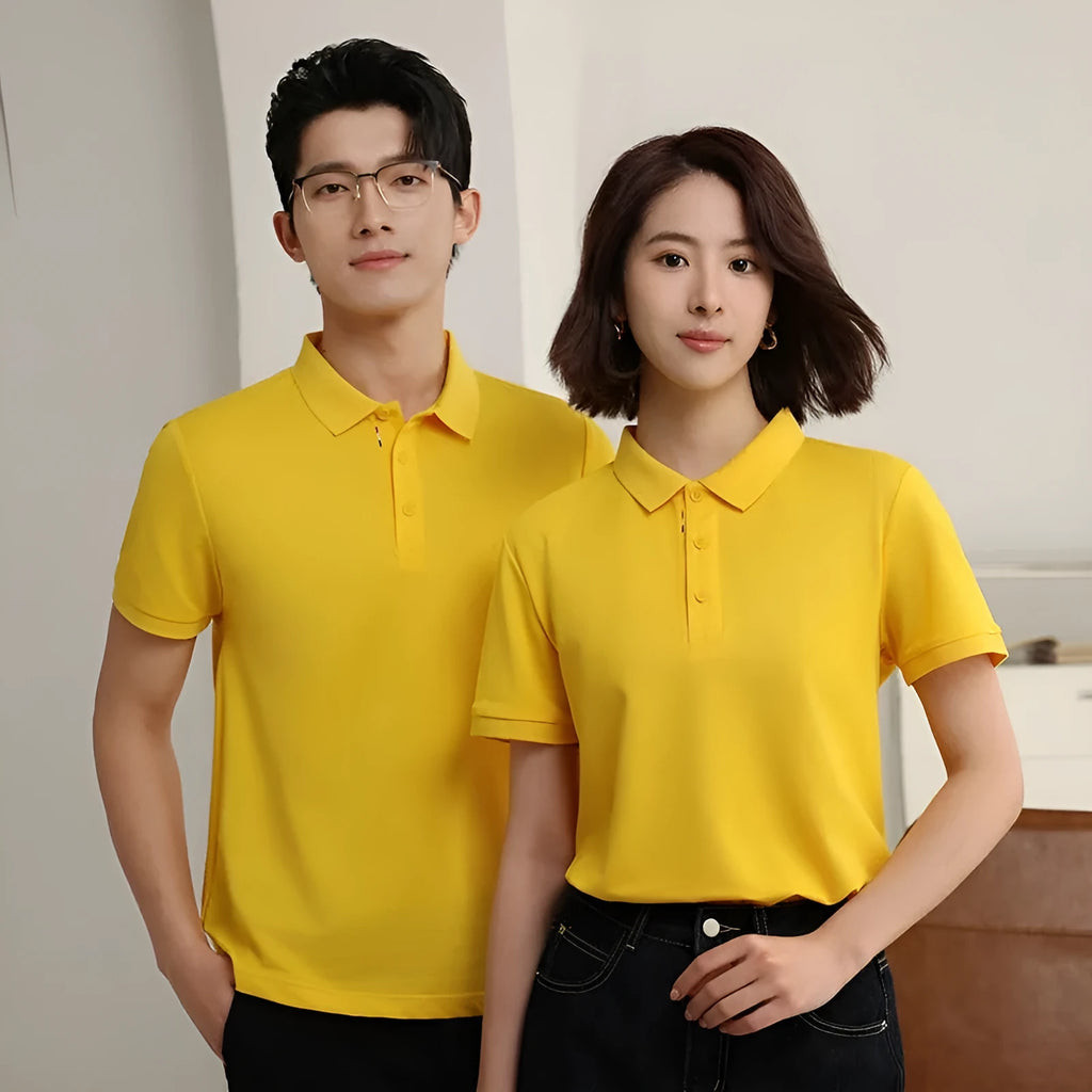Cotton blend ice silk solid colour short sleeve polo shirt for catering work, nine colours available