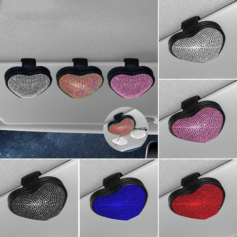 Car sun visor glasses clip with magnetic closure and diamond design in PU leather