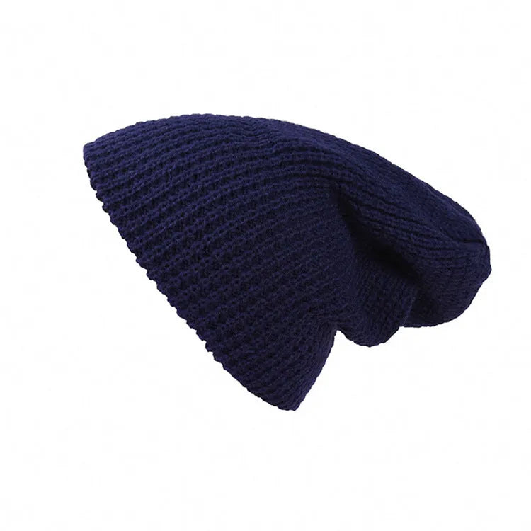 Warp-knitted wool cap with striped pattern in black, 32cm length