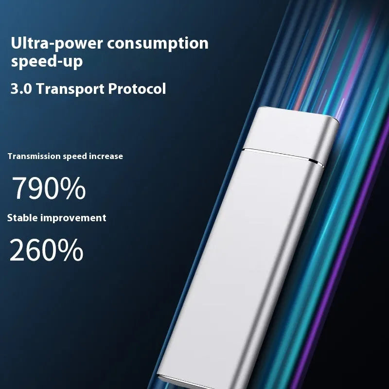Portable metal external hard disk in Sapphire Blue with USB cable for computer and phone storage expansion