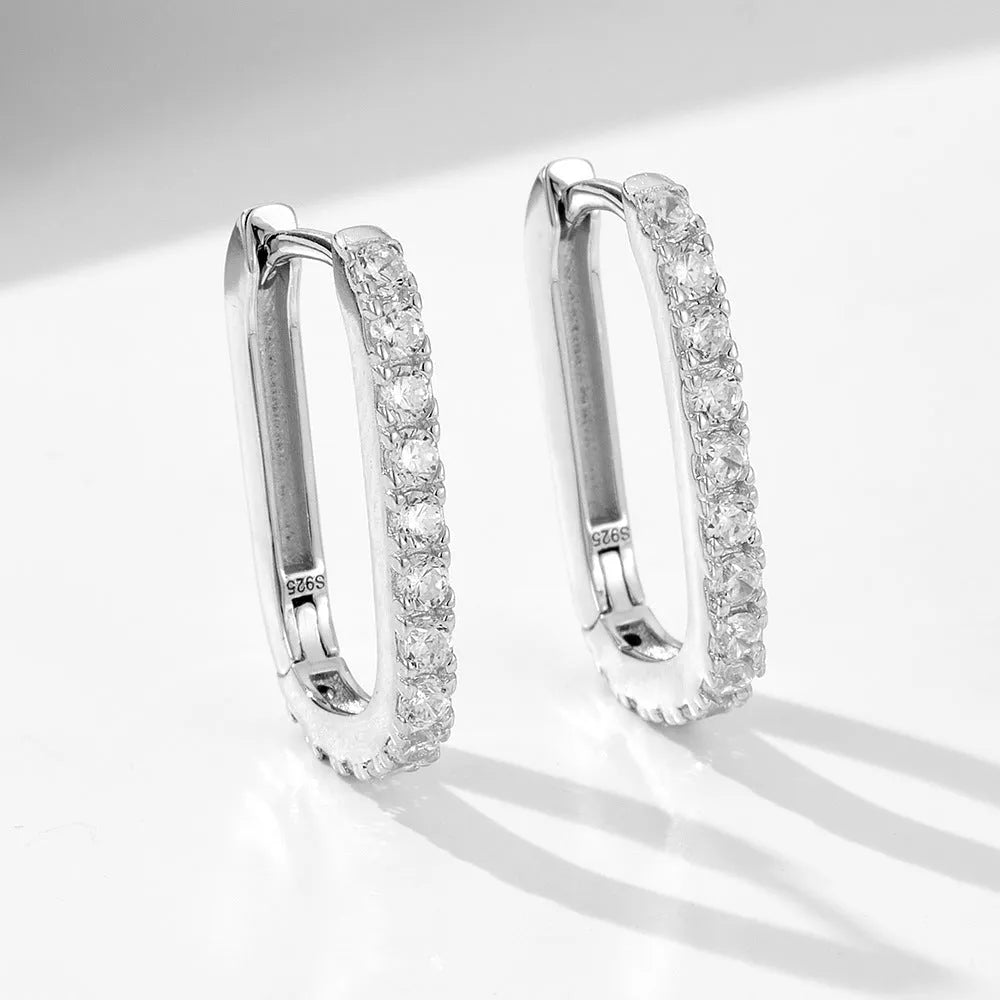 S925 sterling silver oval zircon geometric ear clip earrings in white or yellow finish