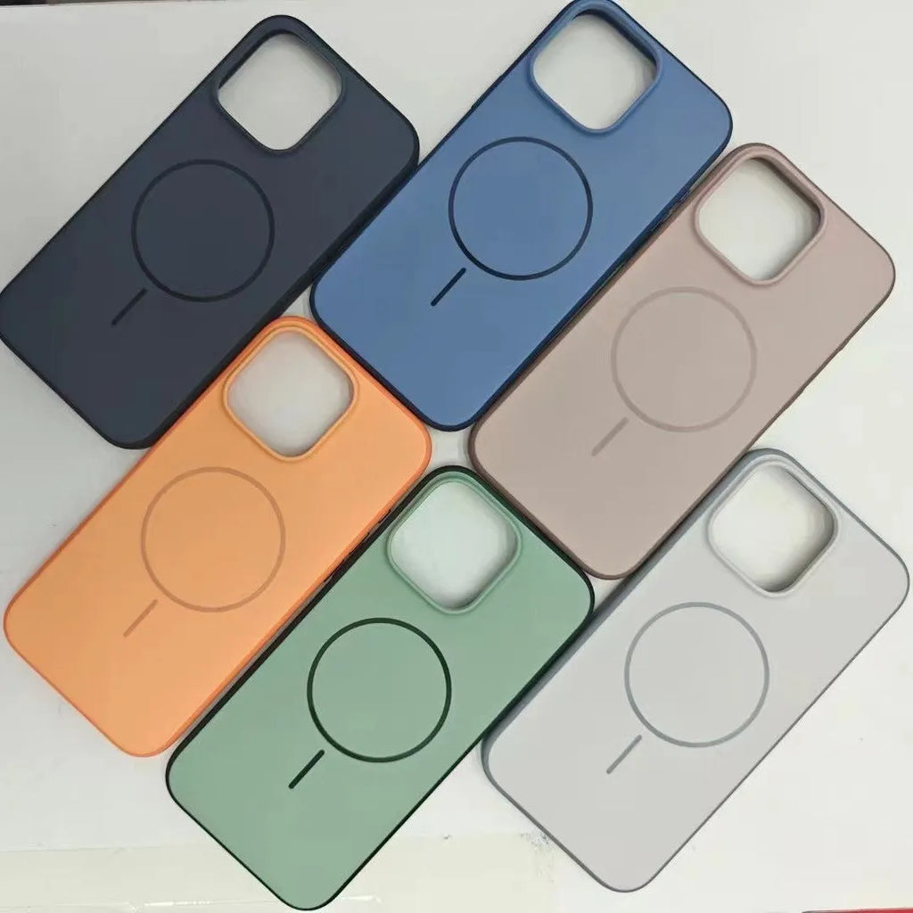Magnetic iPhone case with AI photography button in frosted protective shell showing contrast colour design