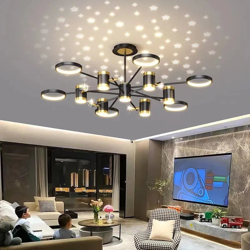 Black iron pendant chandelier with 13 heads and remote control for whole house lighting