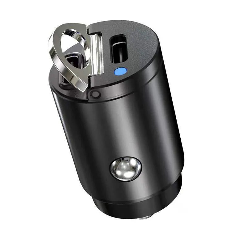 Compact black zinc alloy car cigarette lighter USB charger showing 45mm size