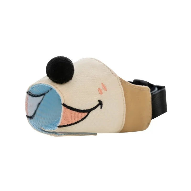 Canvas dog mouth cover muzzle shown in Ollie Brown Bear colour with secure buckle closure