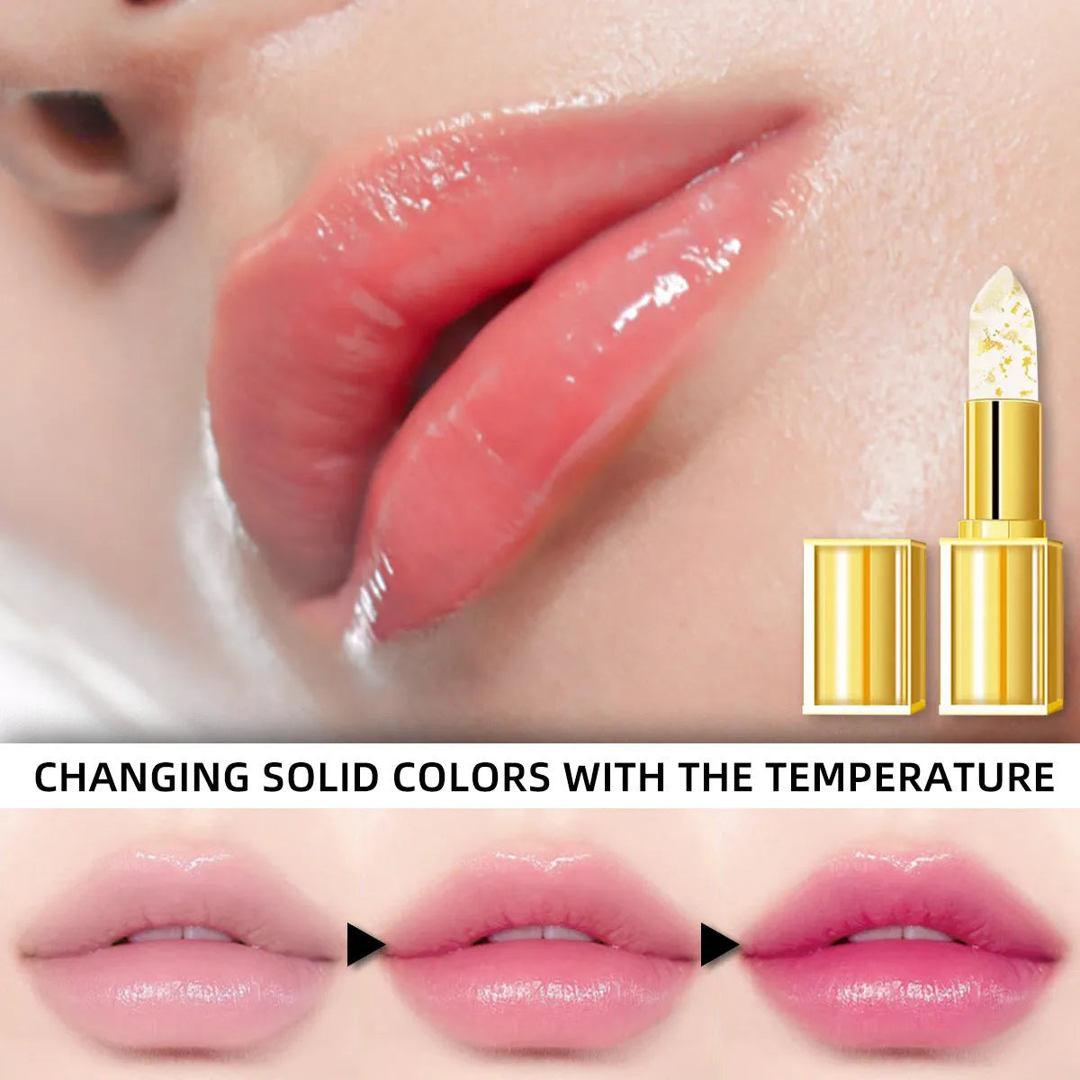 A bullet of Anti-smudge Gilding Warm Colour-Changing Lipstick in a 3.5g size.