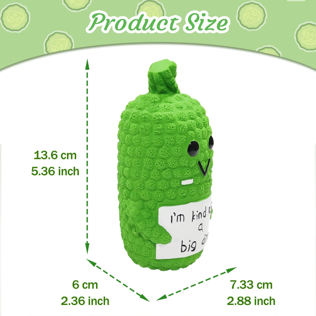 Green pickle-shaped latex dog chew toy with textured surface for teething puppies