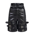 Men's black PU leather casual cropped shorts with an elasticated waistband.