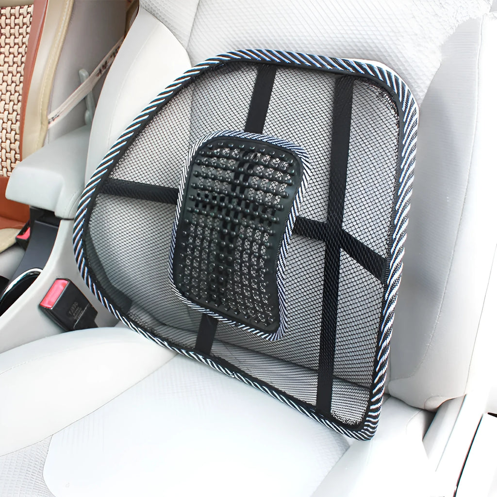 Black leather nail pattern car lumbar support pillow with steel wire frame