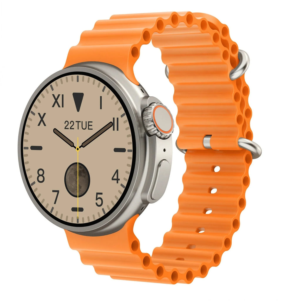 K9 smart watch with black silicone strap and round screen on a wrist