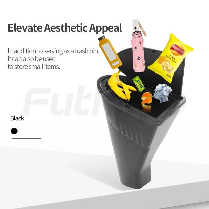 Black ABS car door trash cans sized for Tesla Model Y front door pockets