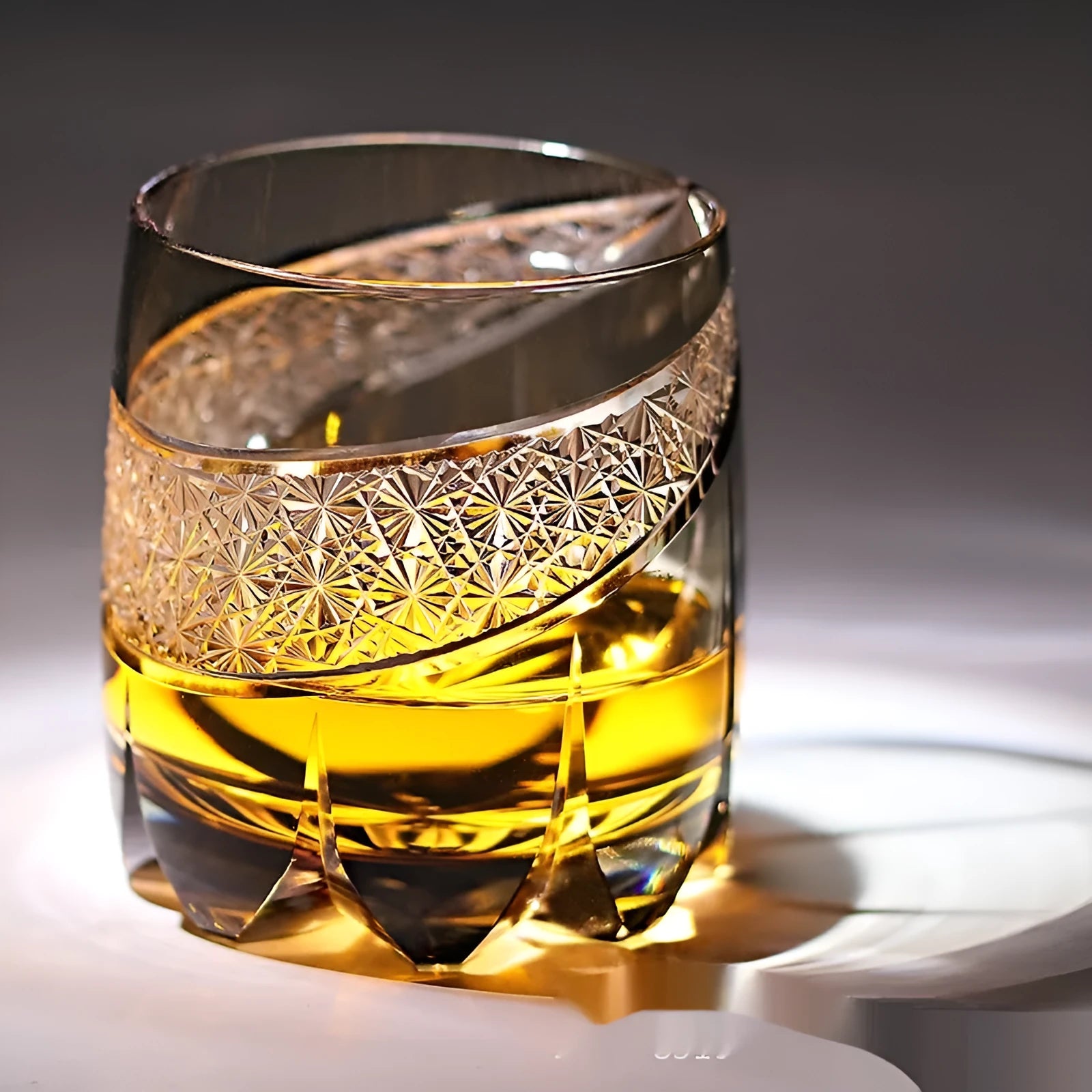 Crystal glass whiskey tumbler Japanese-style carved pattern grey tone 301-400ml capacity single glass